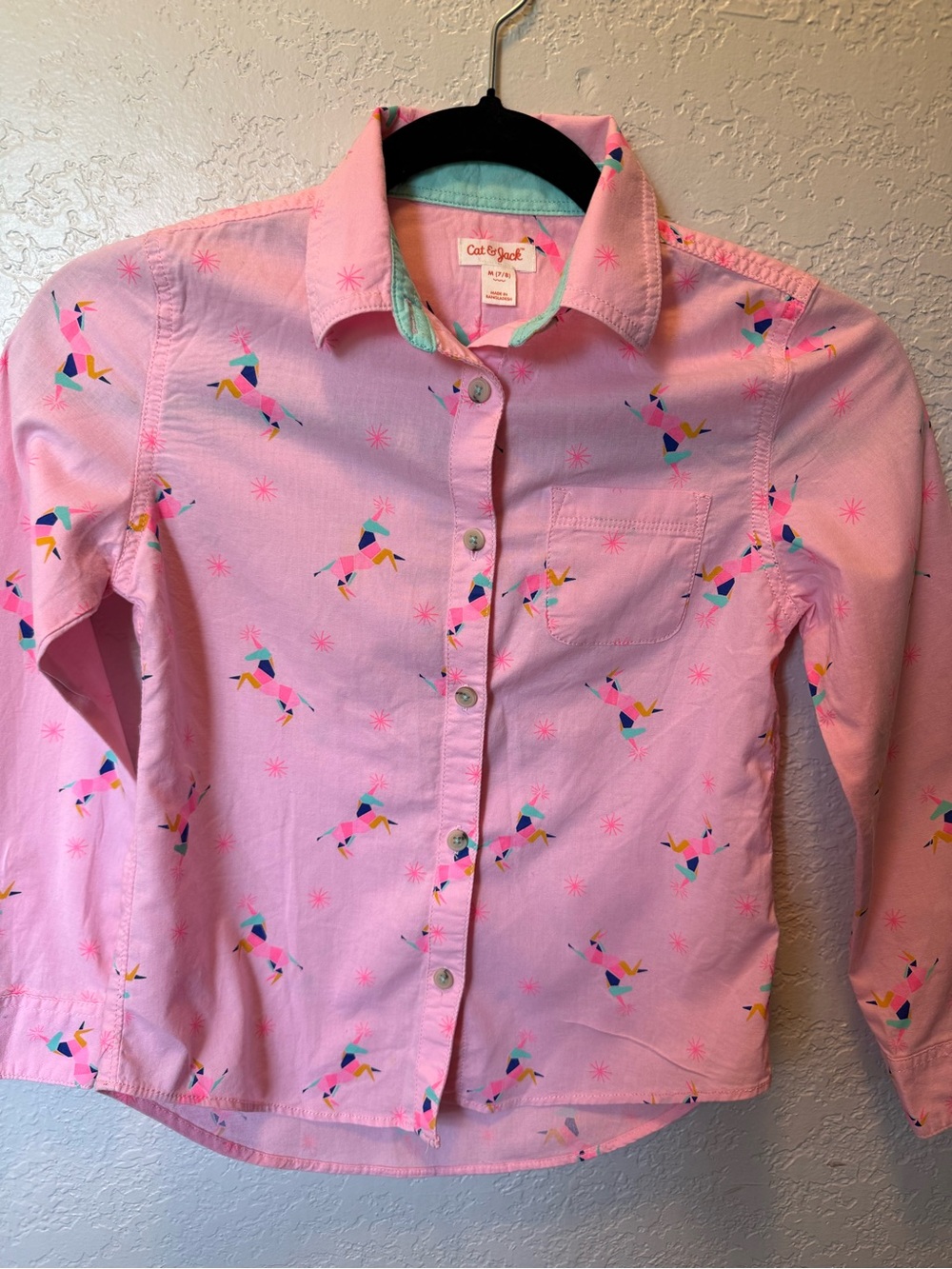 Cat & Jack Pink Button-Down Shirt with Colorful Unicorn Print